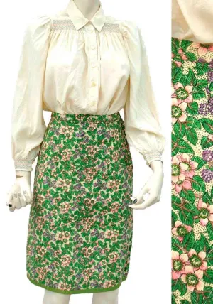 1960s Vintage Liberty Print Quilted Pencil Skirt, Blackberry Print 26" waist