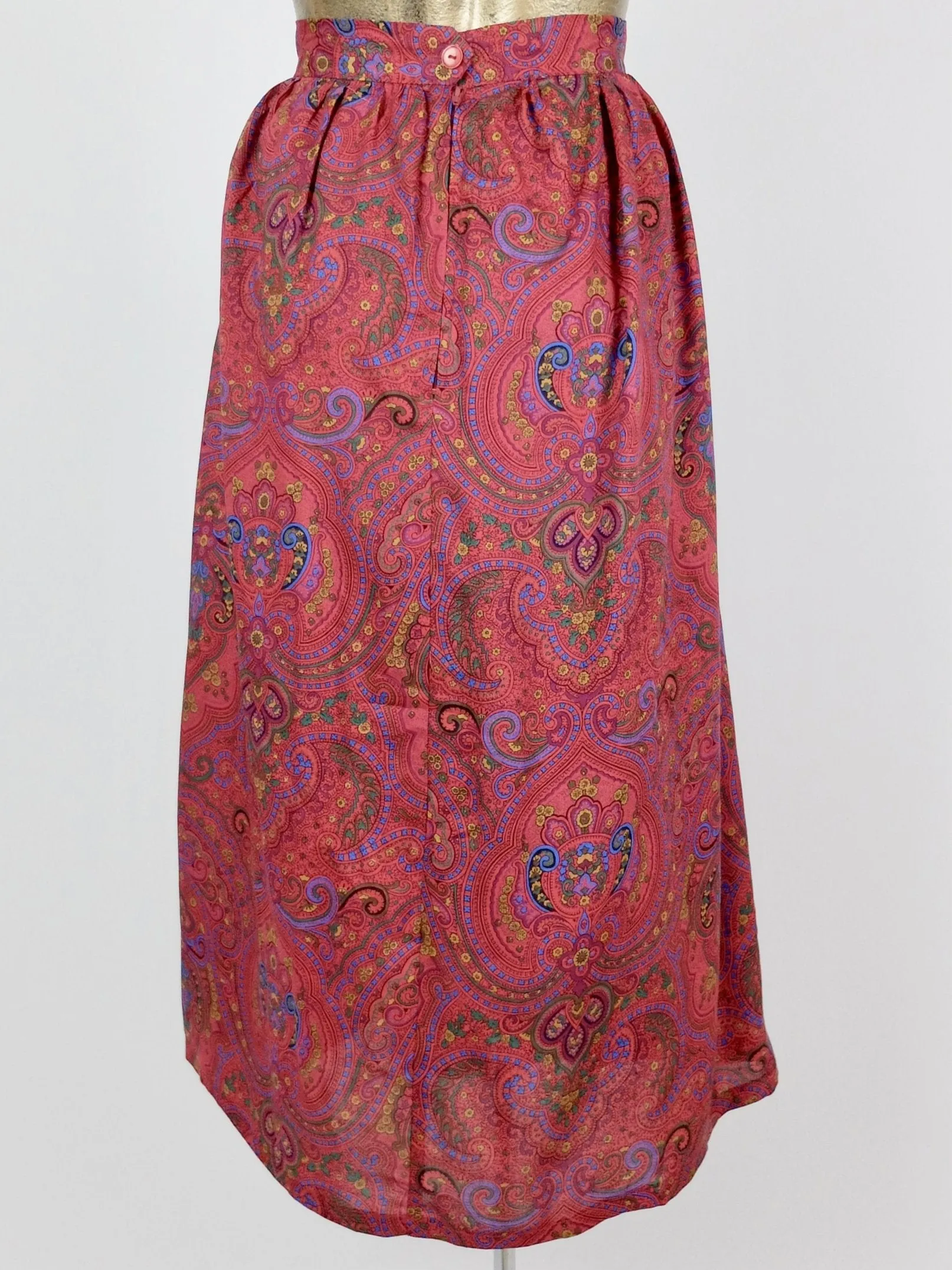 80s High Waisted Paisley Patterned Pleated Midi Skirt