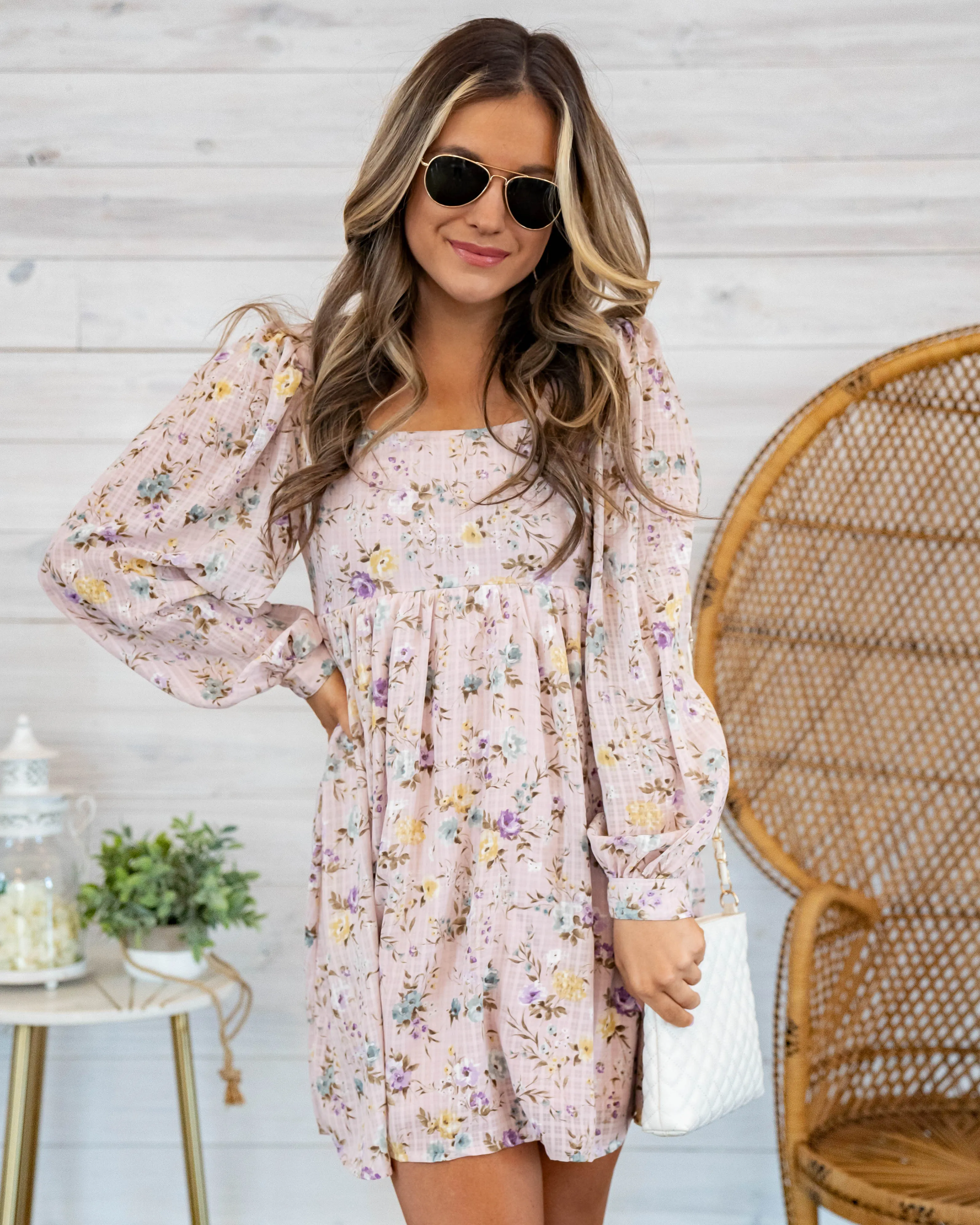 Abeline Ditsy Floral Babydoll Dress - Blush