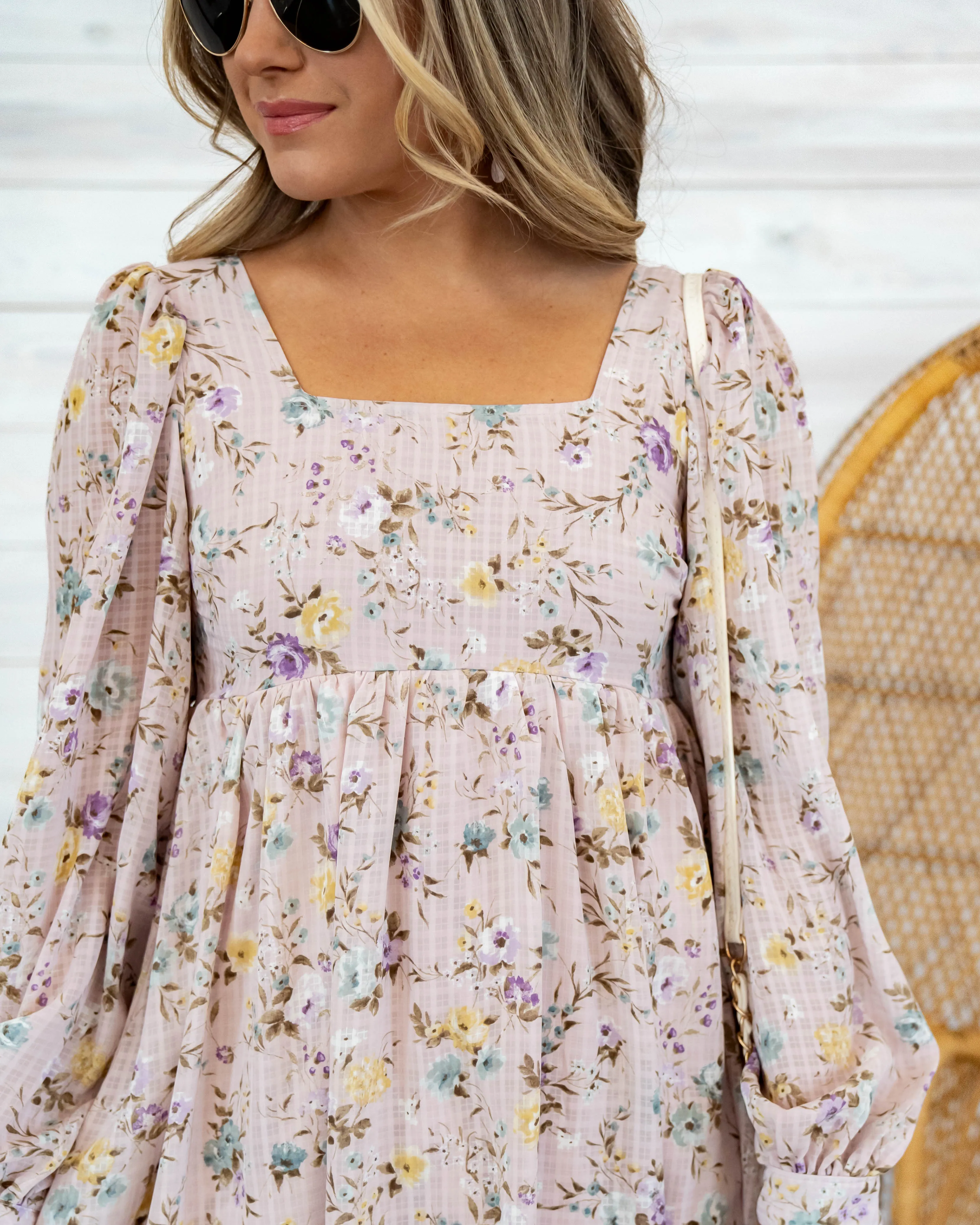 Abeline Ditsy Floral Babydoll Dress - Blush