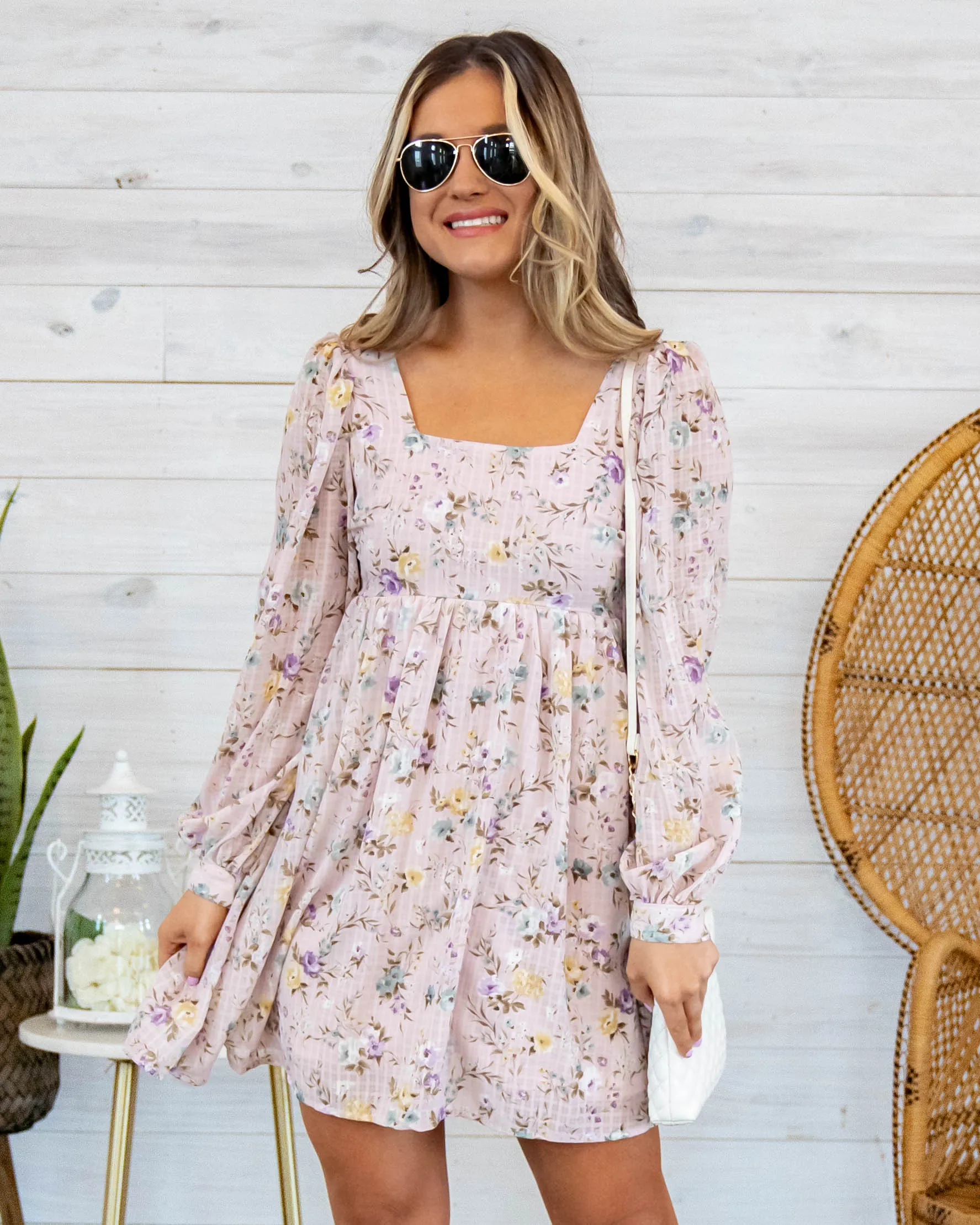 Abeline Ditsy Floral Babydoll Dress - Blush