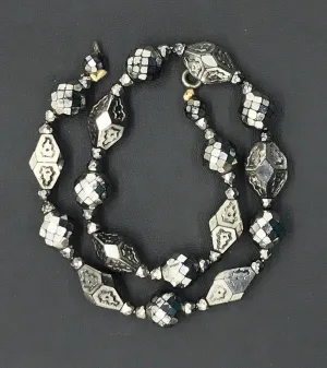 Antique Art Deco Silvered French Jet Bead Necklace