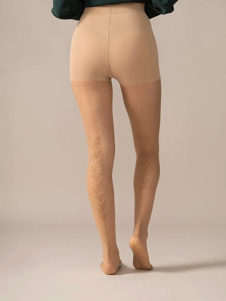 Back Vine Sheer Tights 30D in Dune