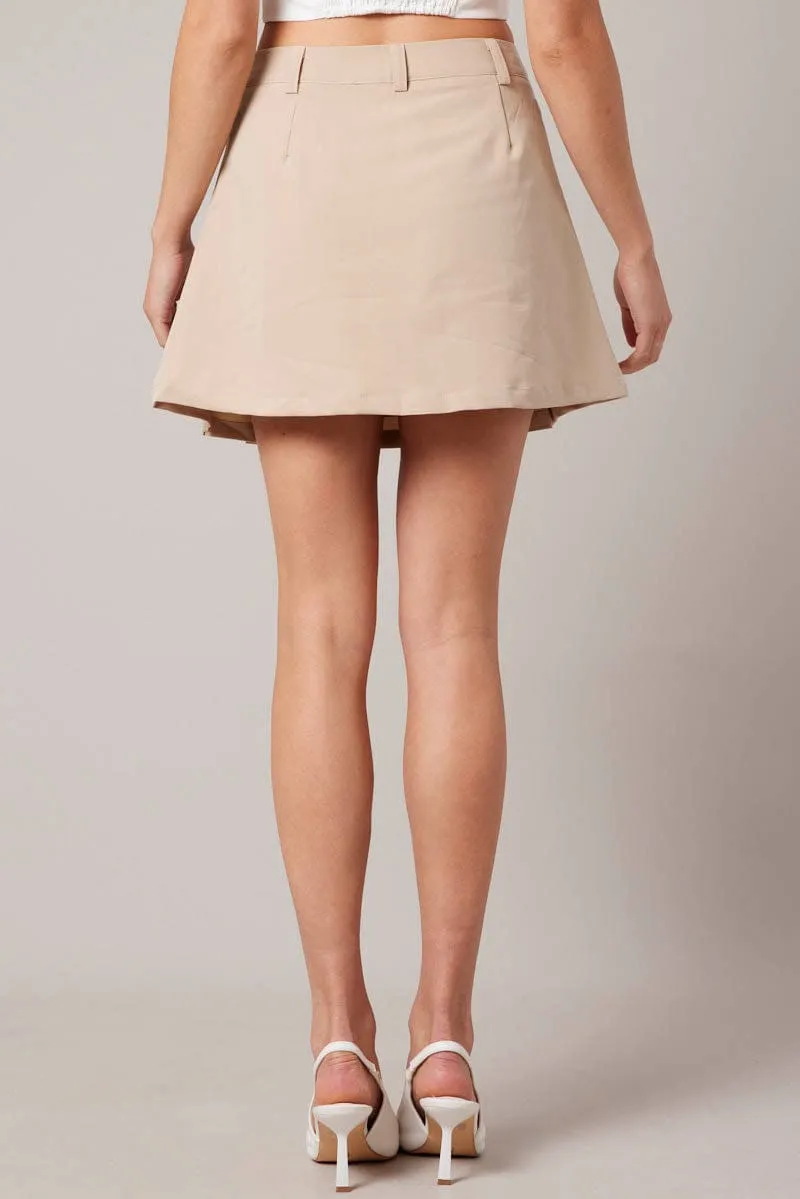 Beige Mini Skirt Pleated