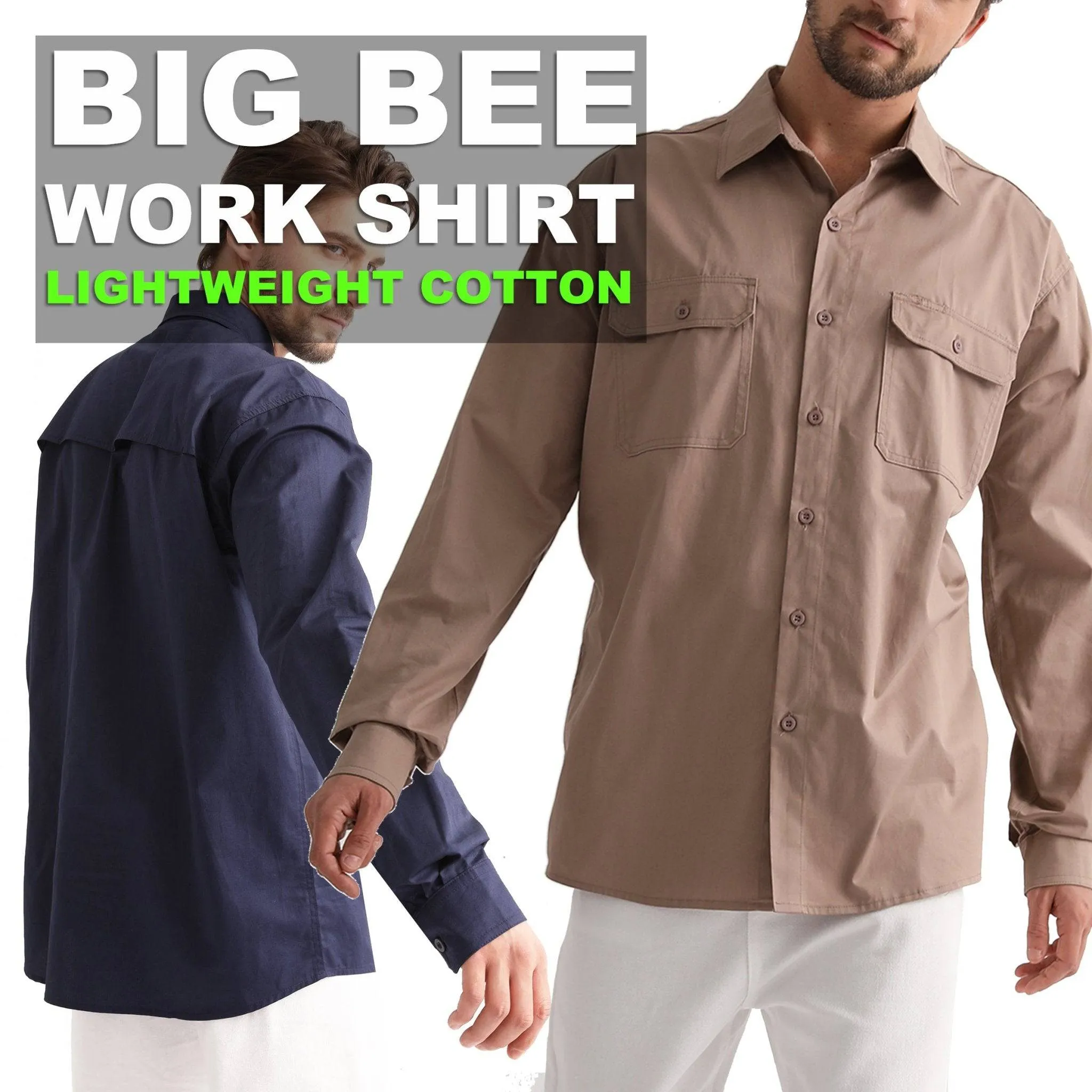 Big Bee Mens Work Shirts Lightweight Cotton, Traditional Workwear