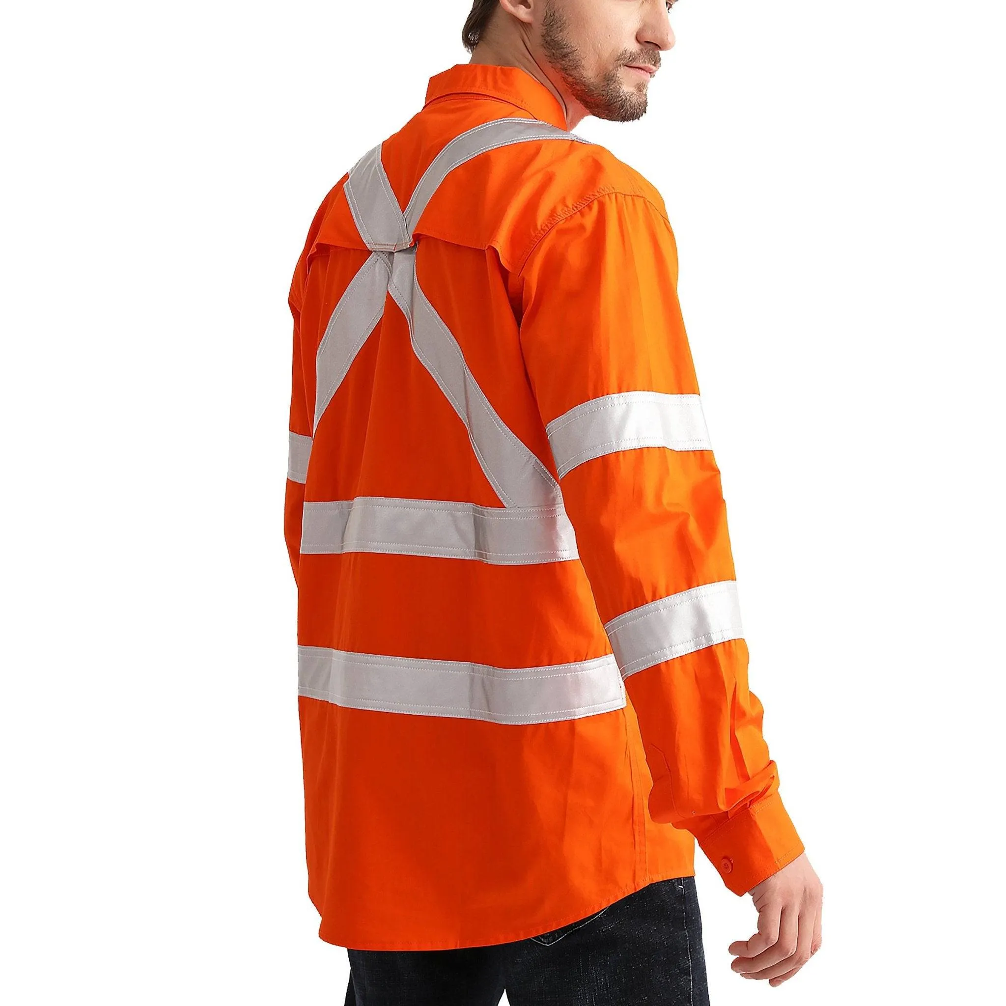 Big Bee Orange Work Shirt X Back Reflective, NSW QLD Rail Shirt