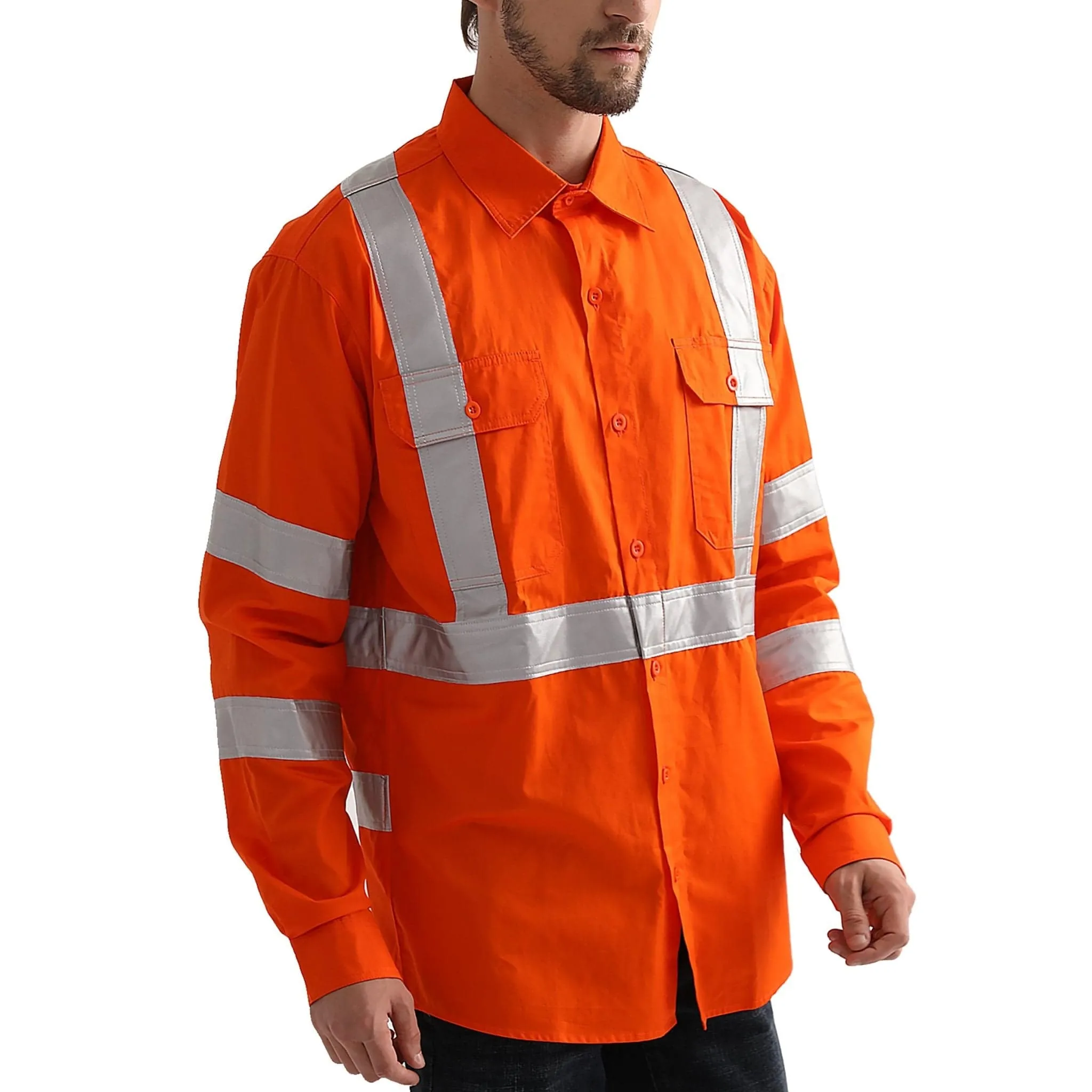 Big Bee Orange Work Shirt X Back Reflective, NSW QLD Rail Shirt