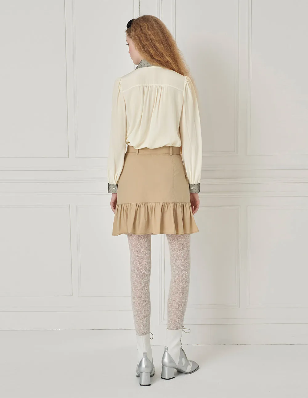 BORA AKSU Versatile A-Line Age-Reducing Khaki Pleated Skirt