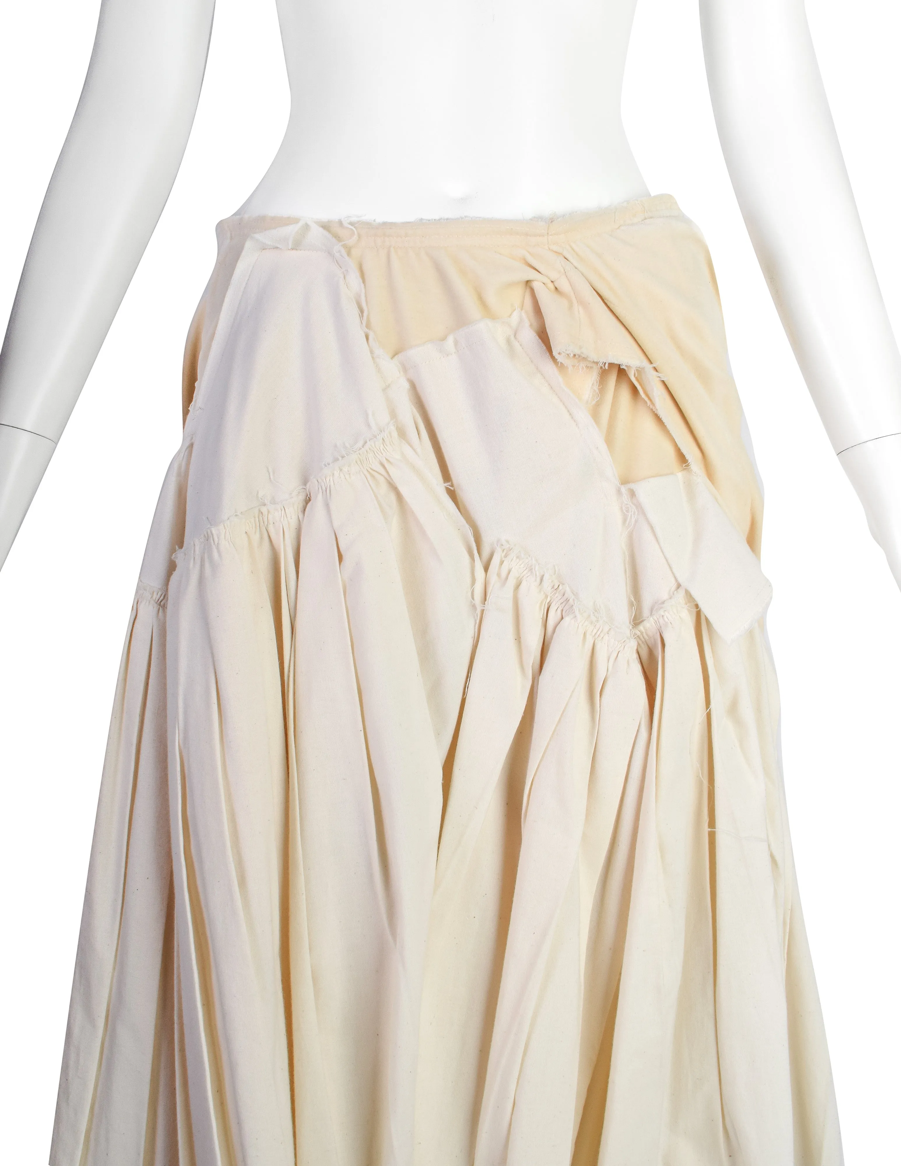 Comme des Garcons Vintage SS 2003 Cream and Ivory Pleated Padded Distressed Deconstructed Skirt