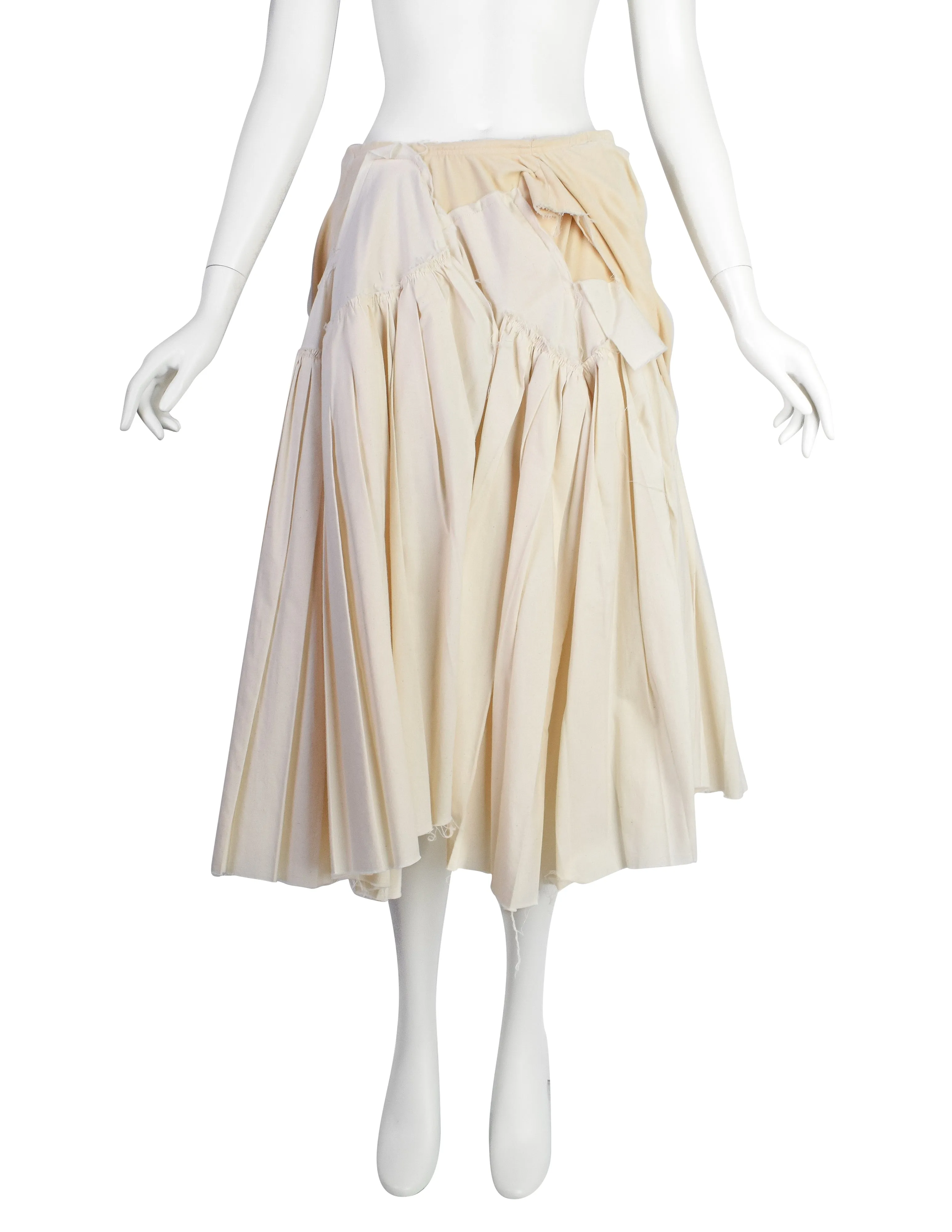 Comme des Garcons Vintage SS 2003 Cream and Ivory Pleated Padded Distressed Deconstructed Skirt