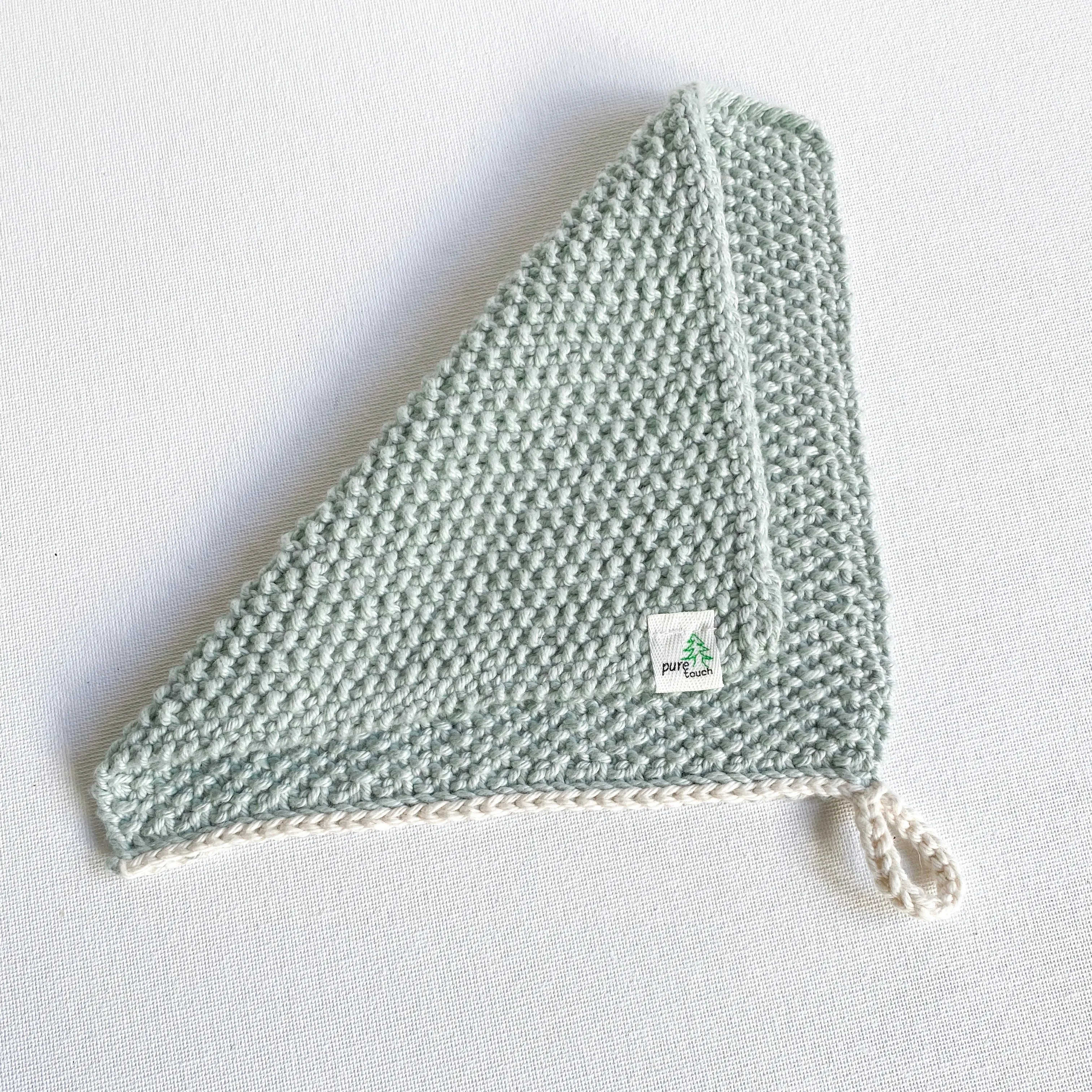 Cotton Dish Cloth - Green with natural trim