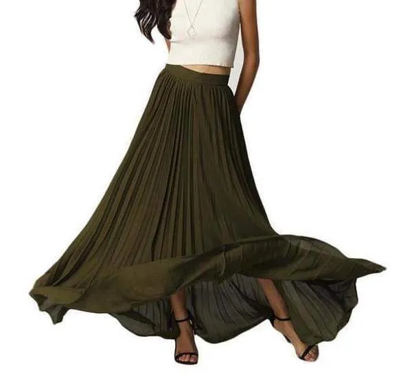 Custom Made Pleated Maxi Women's Skirt, handmade with High Waist zipper,  Floor Length Women Long Skirt Comfortable Chiffon