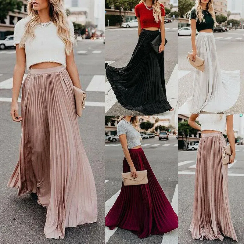 Custom Made Pleated Maxi Women's Skirt, handmade with High Waist zipper,  Floor Length Women Long Skirt Comfortable Chiffon