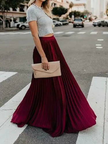 Custom Made Pleated Maxi Women's Skirt, handmade with High Waist zipper,  Floor Length Women Long Skirt Comfortable Chiffon