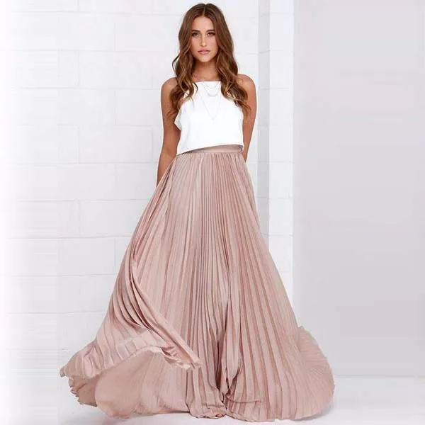 Custom Made Pleated Maxi Women's Skirt, handmade with High Waist zipper,  Floor Length Women Long Skirt Comfortable Chiffon