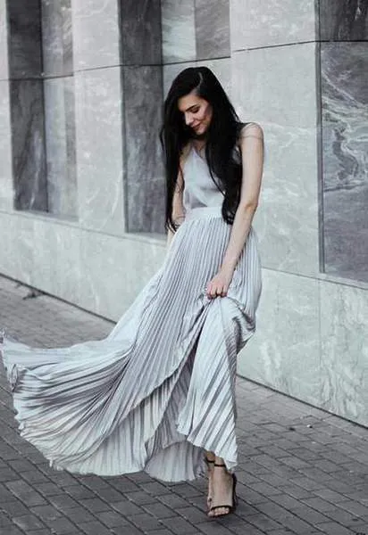 Custom Made Pleated Maxi Women's Skirt, handmade with High Waist zipper,  Floor Length Women Long Skirt Comfortable Chiffon