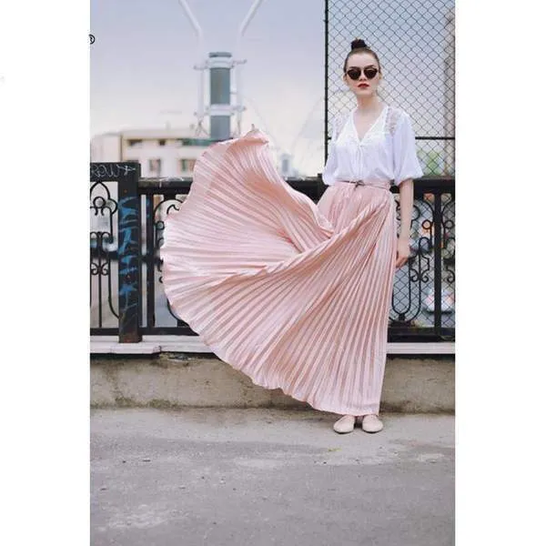 Custom Made Pleated Maxi Women's Skirt, handmade with High Waist zipper,  Floor Length Women Long Skirt Comfortable Chiffon