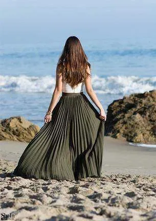 Custom Made Pleated Maxi Women's Skirt, handmade with High Waist zipper,  Floor Length Women Long Skirt Comfortable Chiffon