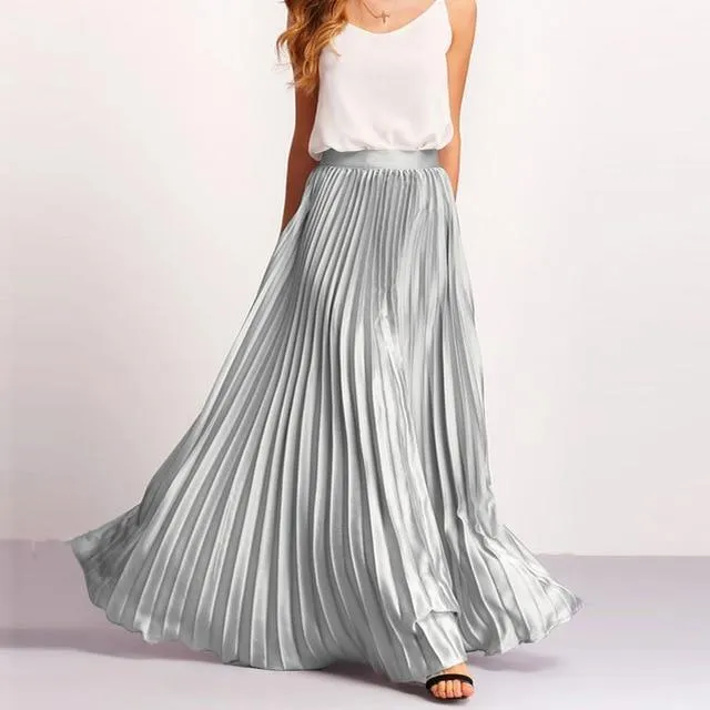 Custom Made Pleated Maxi Women's Skirt, handmade with High Waist zipper,  Floor Length Women Long Skirt Comfortable Chiffon