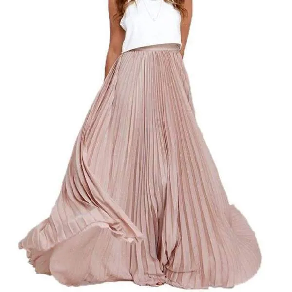 Custom Made Pleated Maxi Women's Skirt, handmade with High Waist zipper,  Floor Length Women Long Skirt Comfortable Chiffon