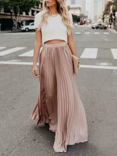 Custom Made Pleated Maxi Women's Skirt, handmade with High Waist zipper,  Floor Length Women Long Skirt Comfortable Chiffon