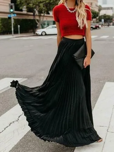 Custom Made Pleated Maxi Women's Skirt, handmade with High Waist zipper,  Floor Length Women Long Skirt Comfortable Chiffon