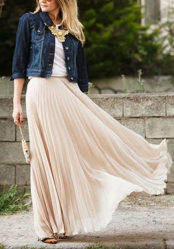 Custom Made Pleated Maxi Women's Skirt, handmade with High Waist zipper,  Floor Length Women Long Skirt Comfortable Chiffon