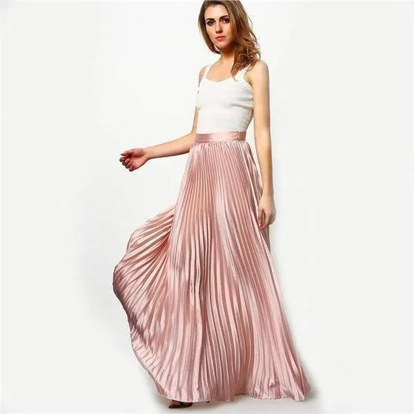 Custom Made Pleated Maxi Women's Skirt, handmade with High Waist zipper,  Floor Length Women Long Skirt Comfortable Chiffon