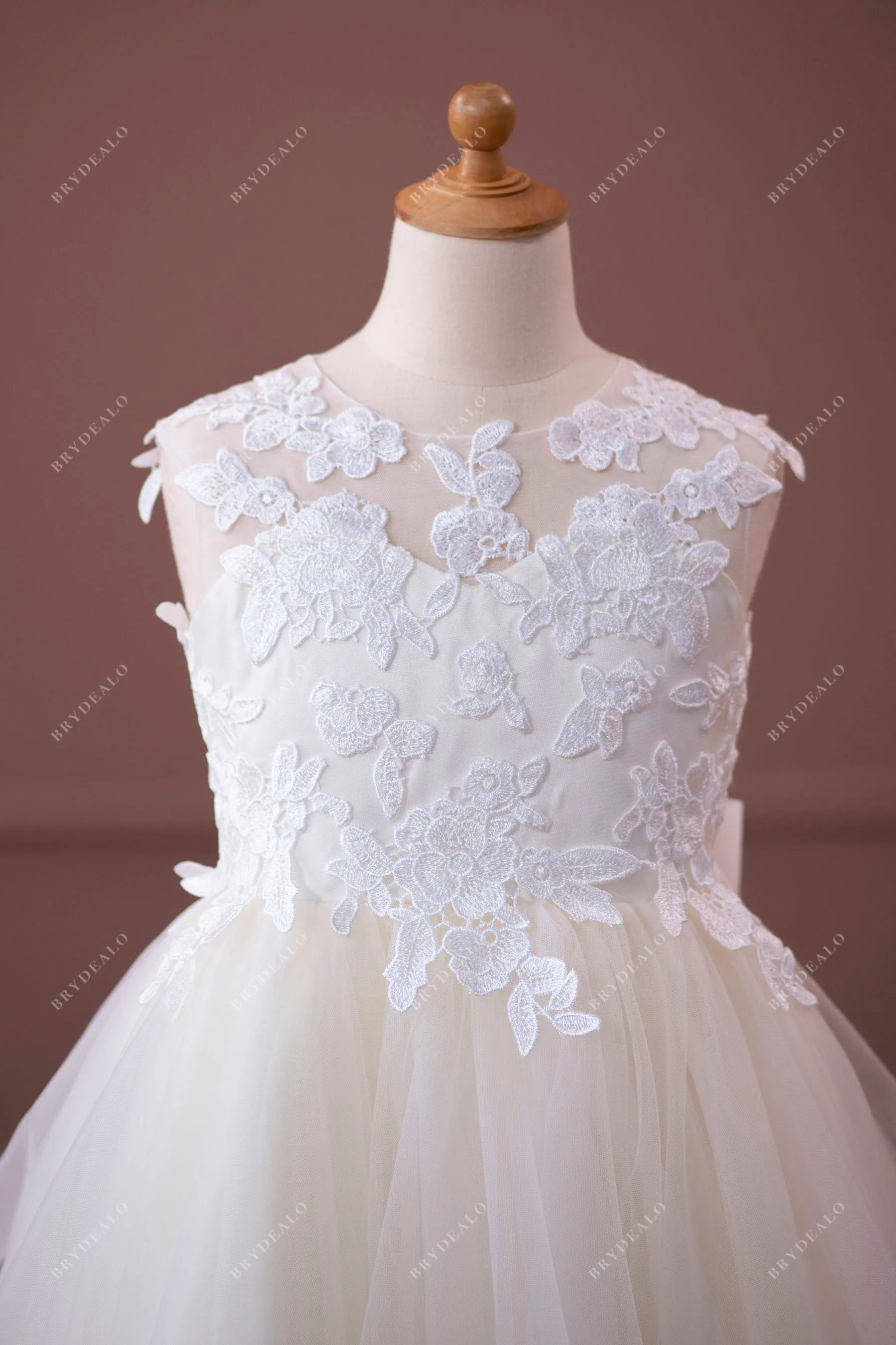 Cute Ivory Lace Tulle Keyhole Back Flower Girl Dress