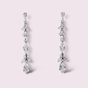 Elegance Sparkling Cubic Zirconia Long Drop Wedding Bridal Earrings