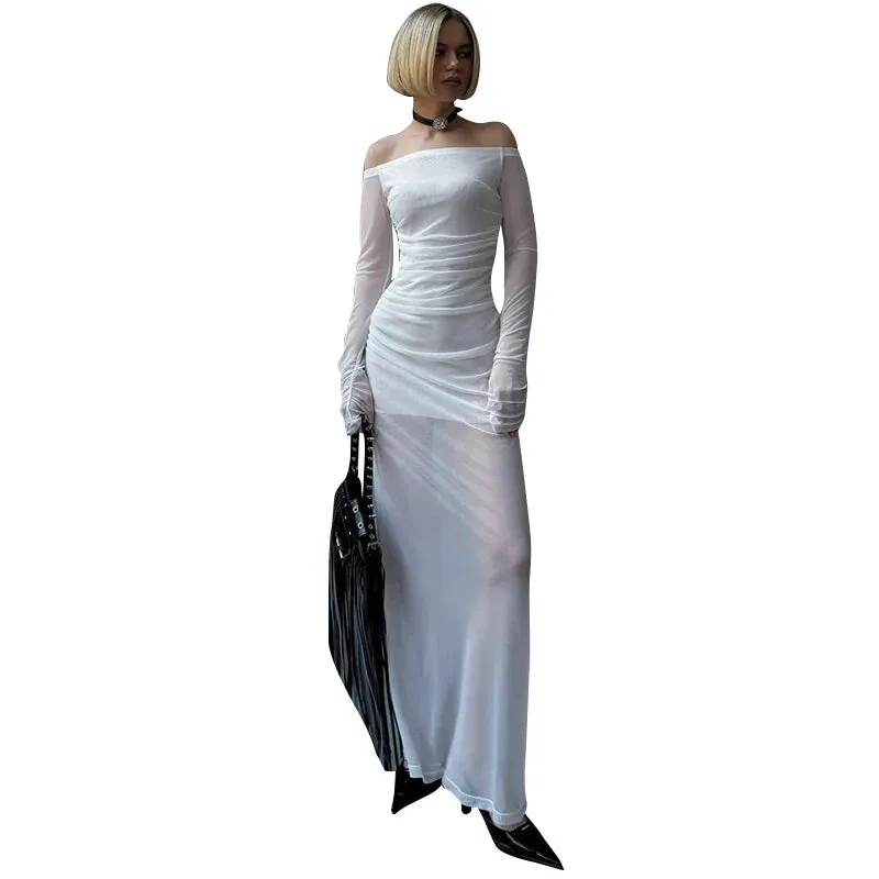 Elegant Sophisticated Sheer Slim Beachy Feminine Whimsical Maxi Dress