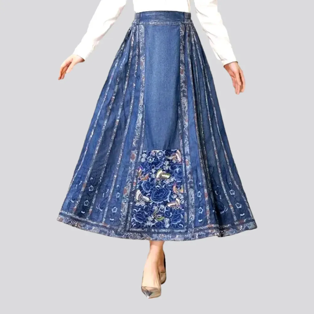 Embroidered boho denim skirt