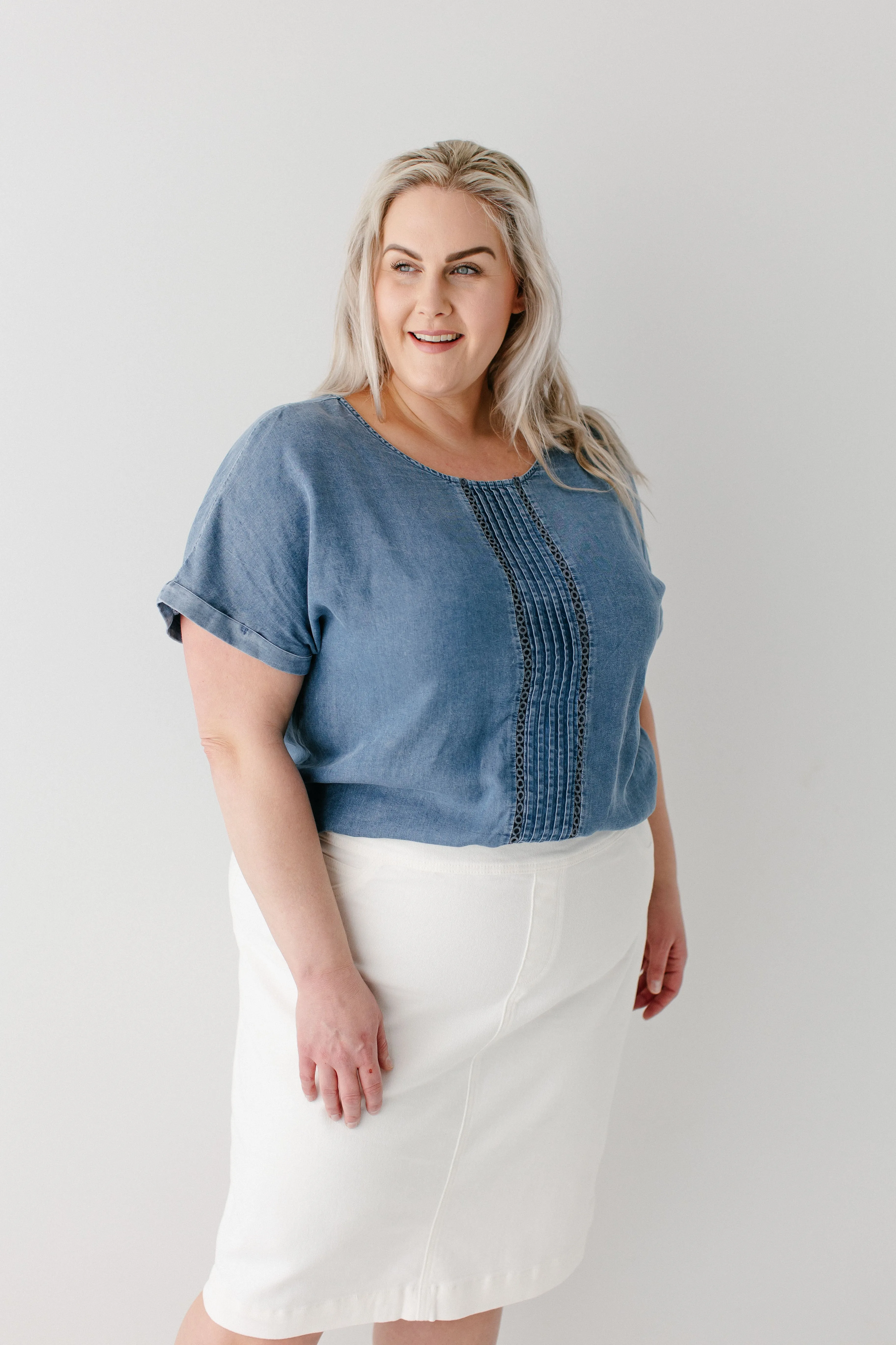 'Emma' Tencel Top in Chambray FINAL SALE