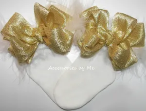 Gold Ivory Marabou Bow Socks