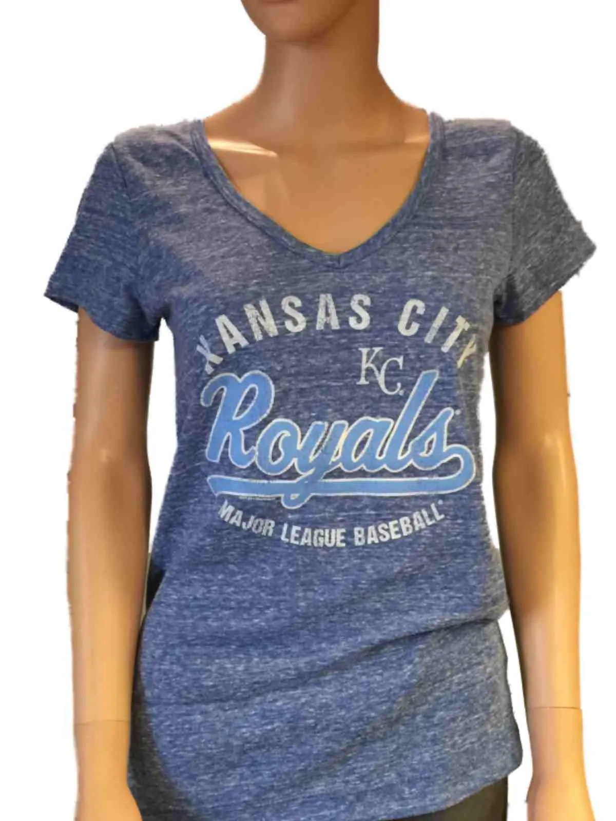 Kansas City Royals SAAG Women Blue Loose Soft Baseball V-Neck T-Shirt