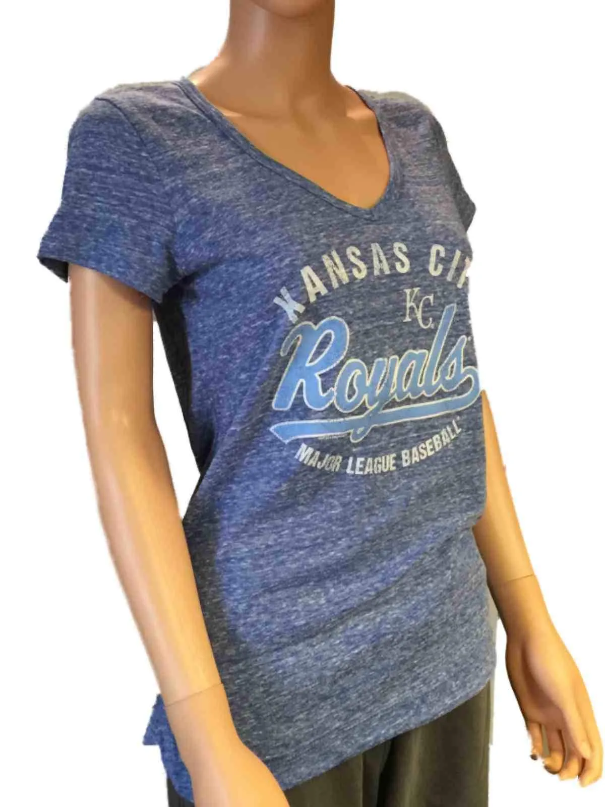 Kansas City Royals SAAG Women Blue Loose Soft Baseball V-Neck T-Shirt