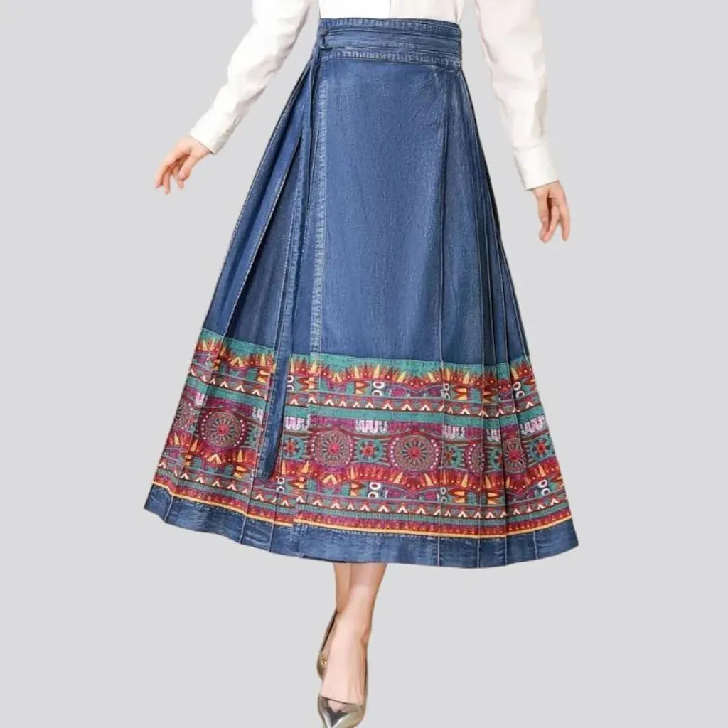 Long high-waist jean skirt for women