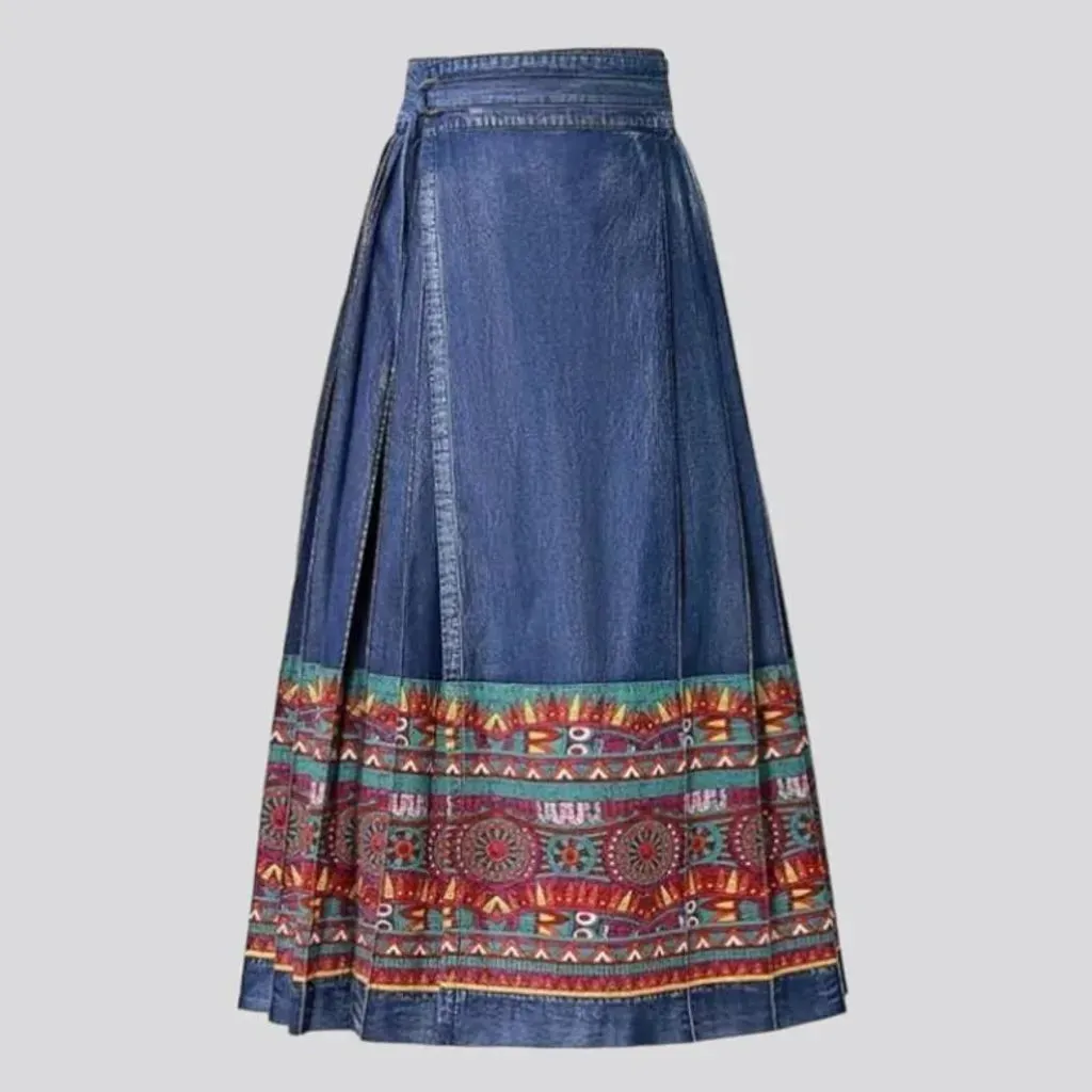 Long high-waist jean skirt for women