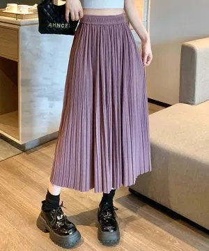 Pleated Skirt Womens Pring Summer Korean Version Slim Versatile High-Waist Pleated Mid-Length Casual A-Line Skirt