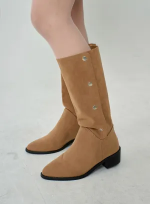 Pointed Toe Button Mid-Calf Boots ON17