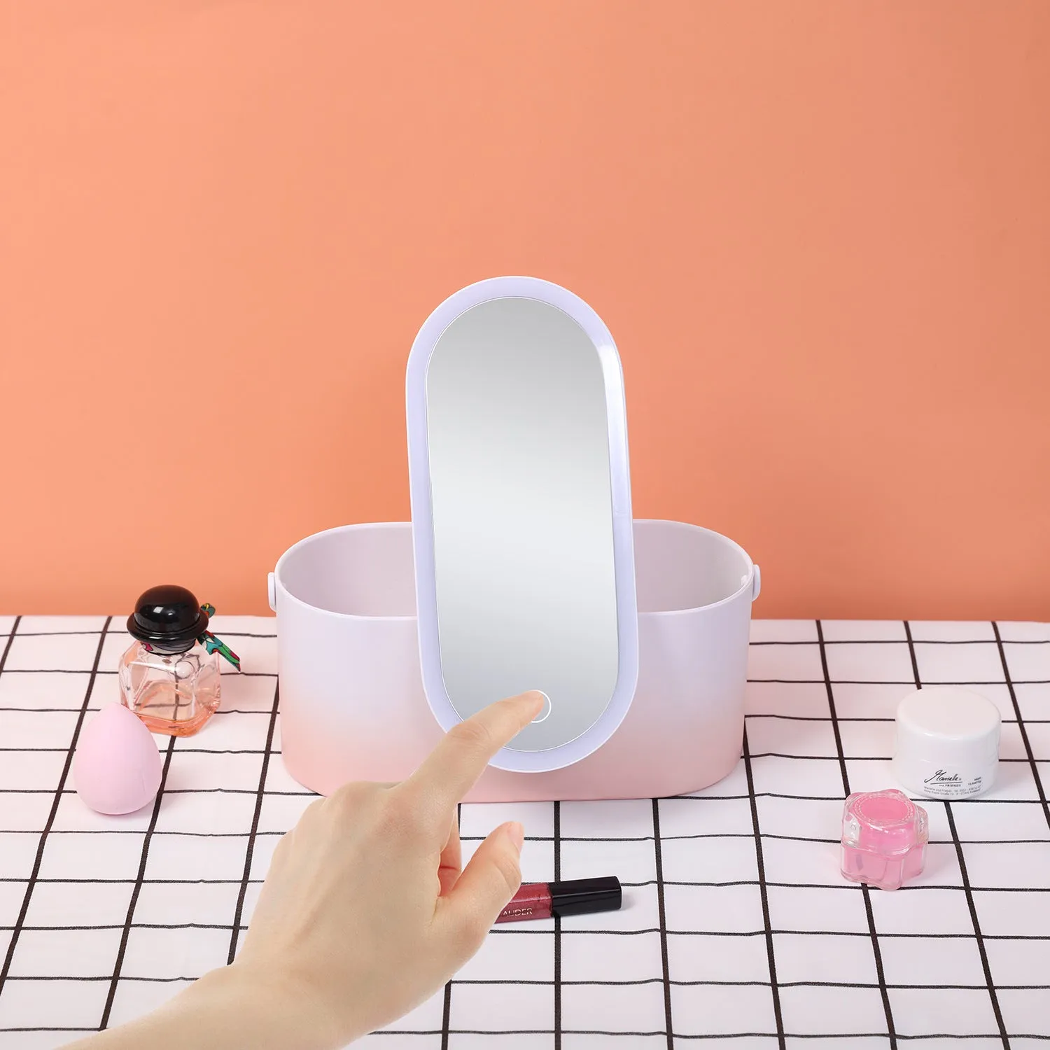 Portable Makeup Organizer Box With Mirror LED