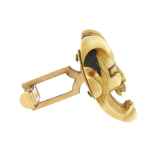 Retro 12kt Gold-Filled & Ivory Devil Face Cufflinks