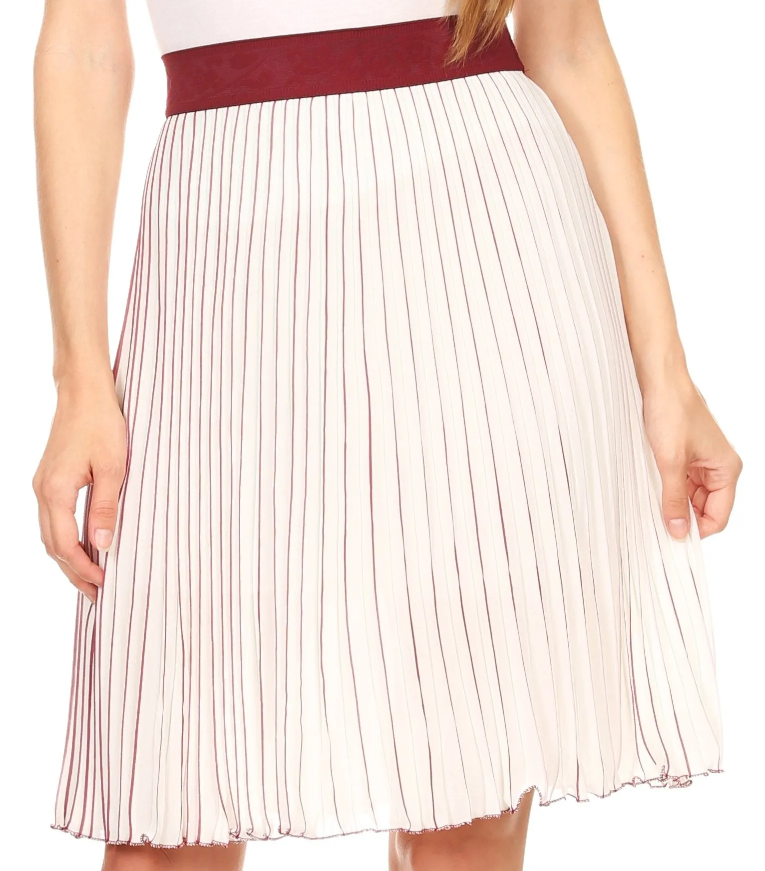 Sakkas Amira Accordion Pleated Midi Crepe Slim Skirt with Elastic Waist