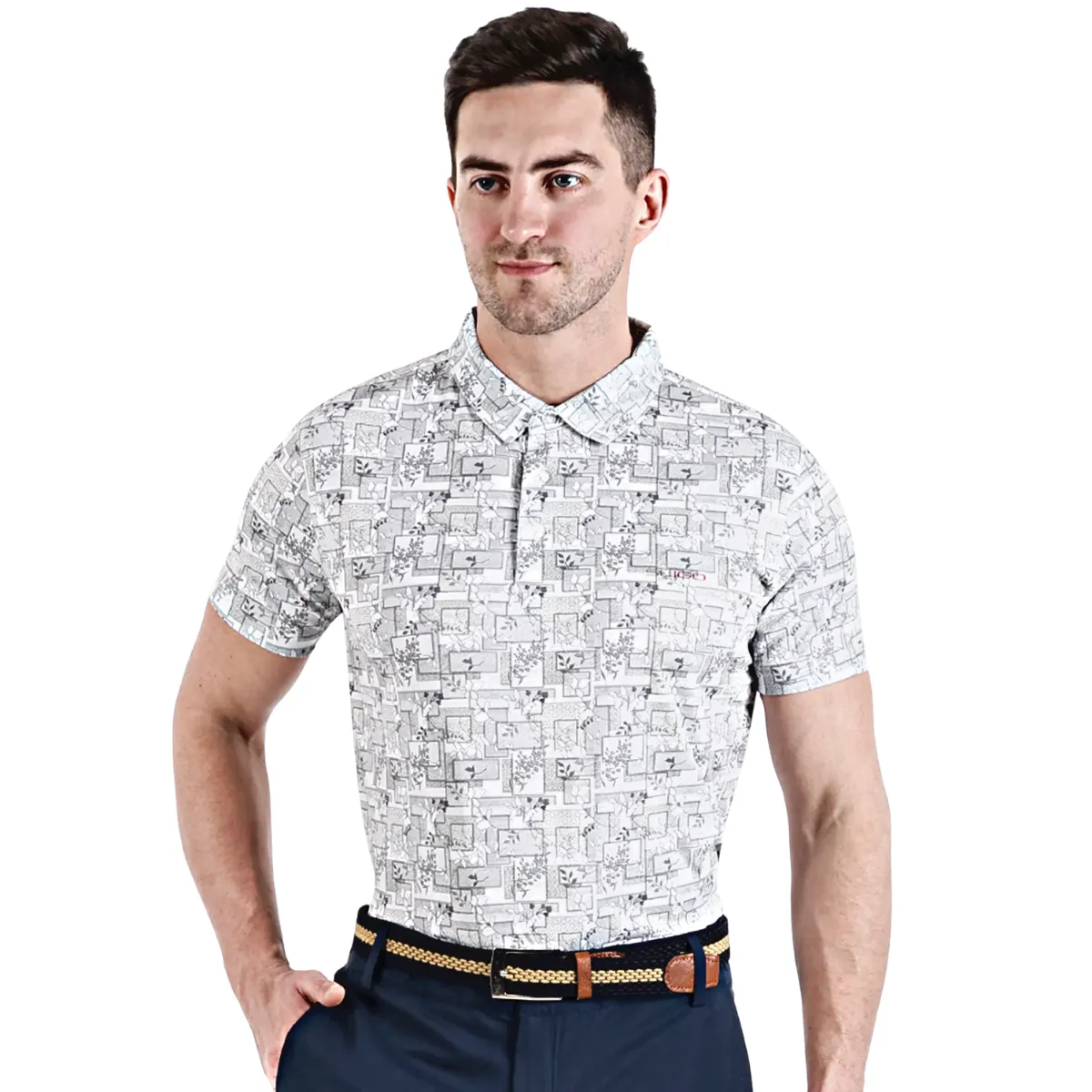 Sligo Men's Grey Printed Golf Polo T-shirt (Indian Size)