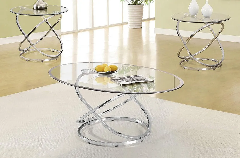 Sophisticated Chrome and Glass Coffee Table Set