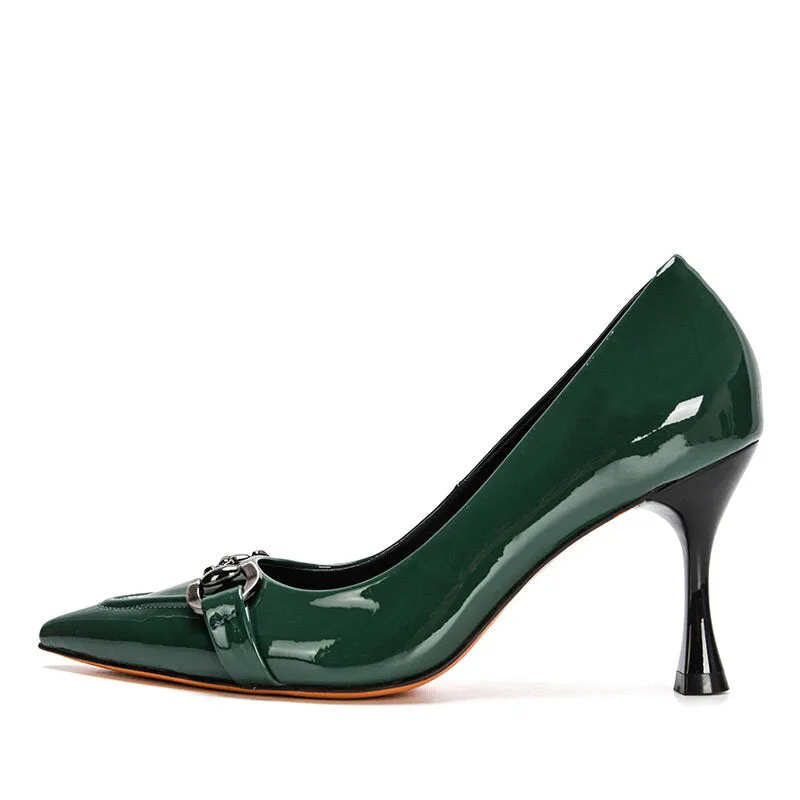 Sophisticated Forest Green Pointed Toe High Heel Shoes