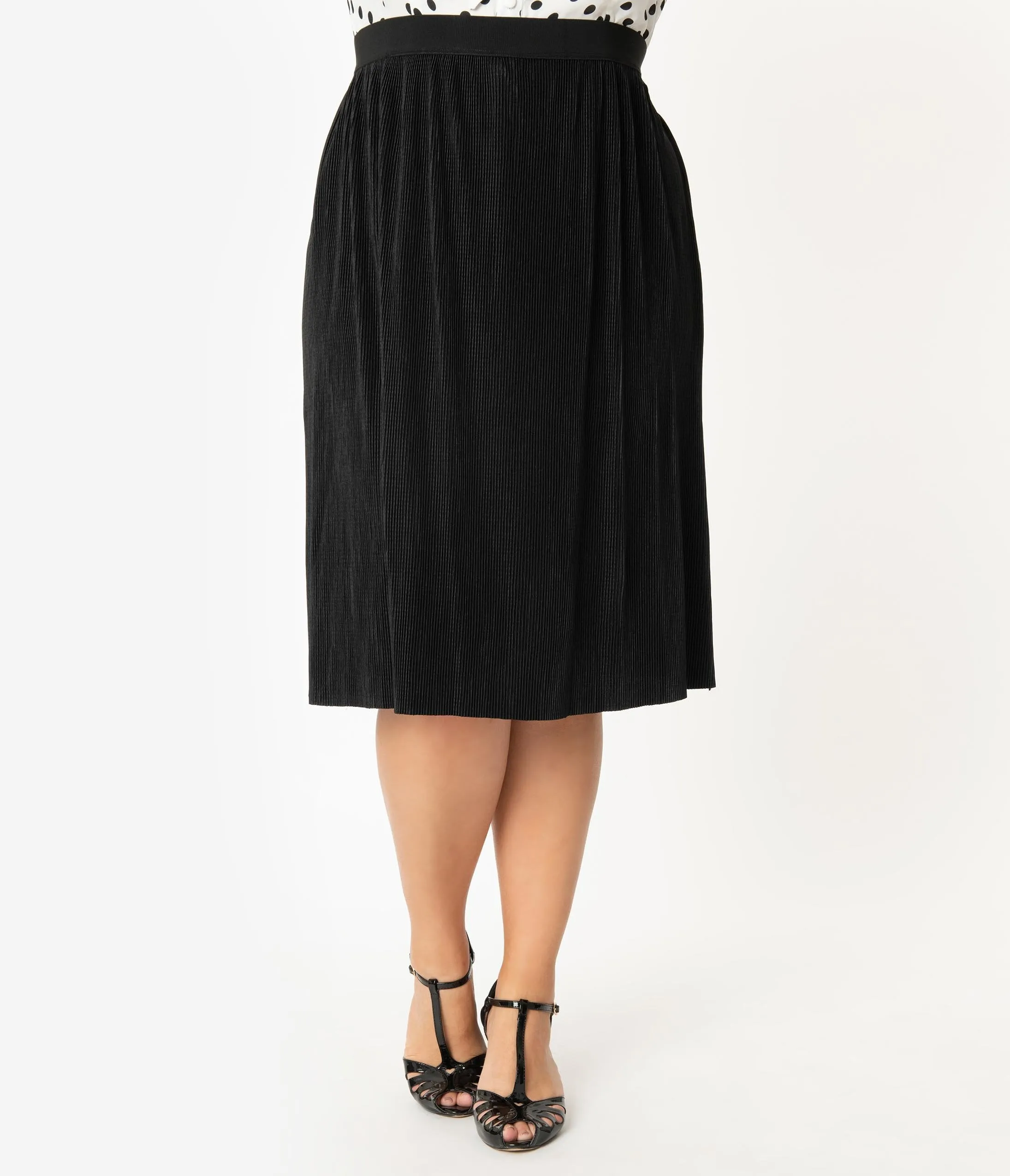 Unique Vintage Plus Size Black Pleated Susie Skirt