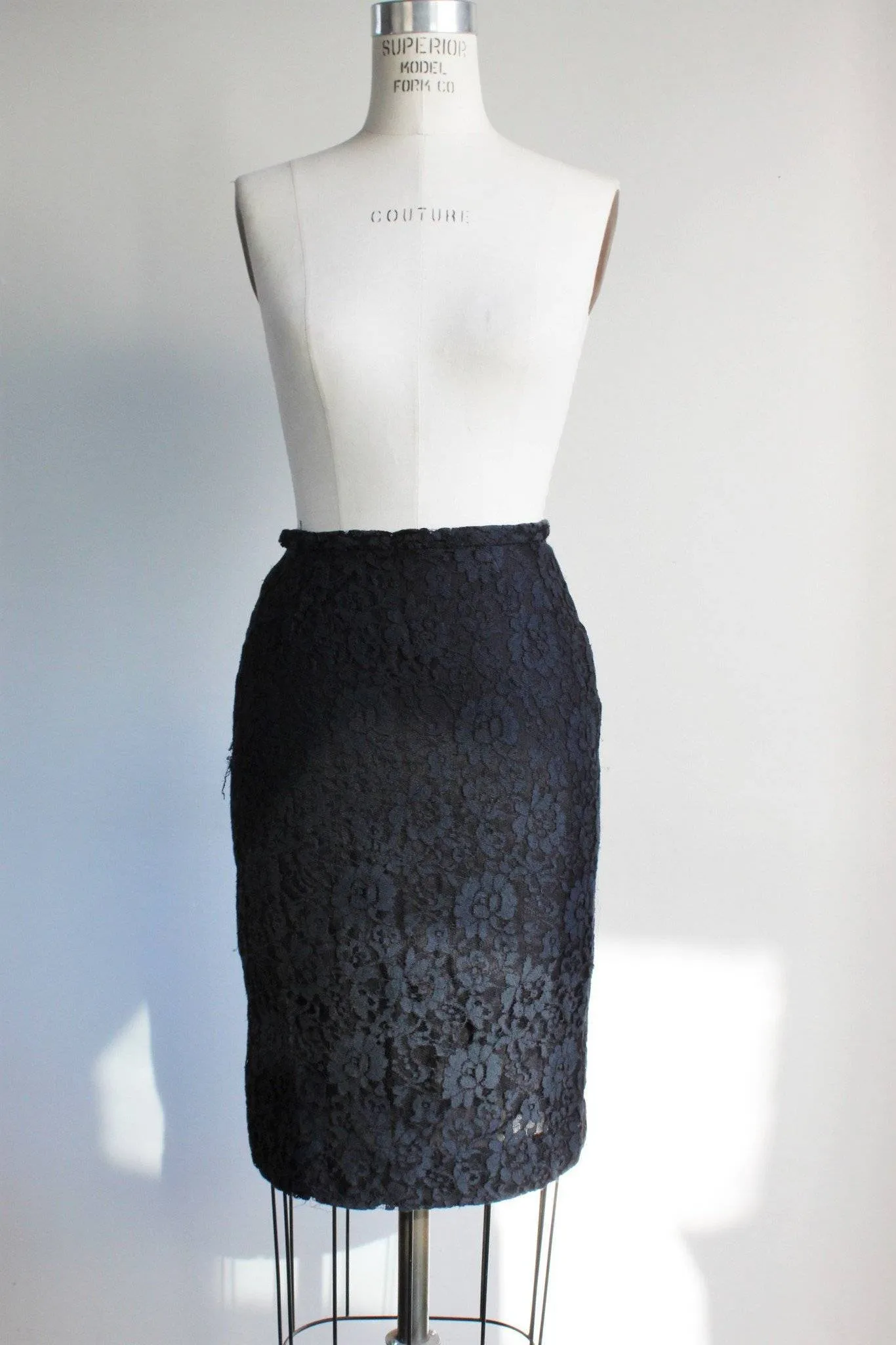 Vintage 1950s Black Lace Pencil Skirt