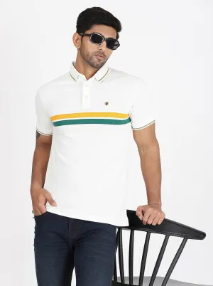 White Striped Slim Fit Polo T-Shirt | JadeBlue